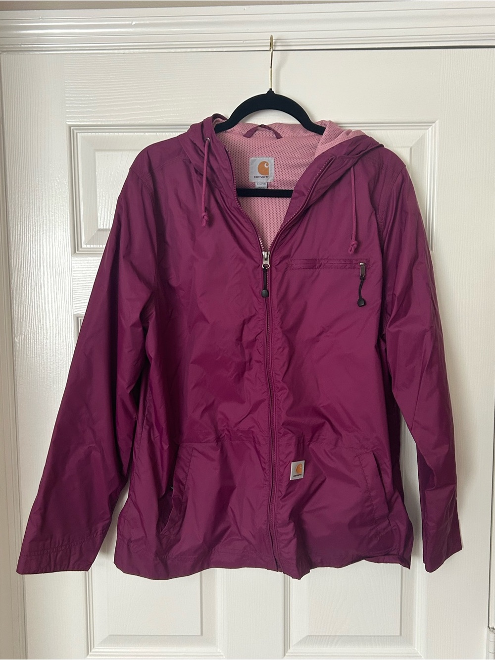 Carhartt Jacket Womens Large Purple Storm Defender Hooded Windbreaker Rain Coat